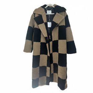 L’Academie Wool Blend Checkered Faux Shearling Coat NWT Size M